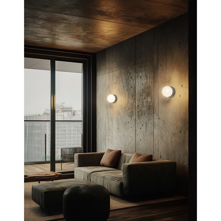 Dainolite Burlat 6in 1-Light Wall Sconce | Contemporary Matte Black and White Glass | Bedroom & Hallway Accent | 6 x 6 x 6 in | Model BUR-51W-MB-WH
