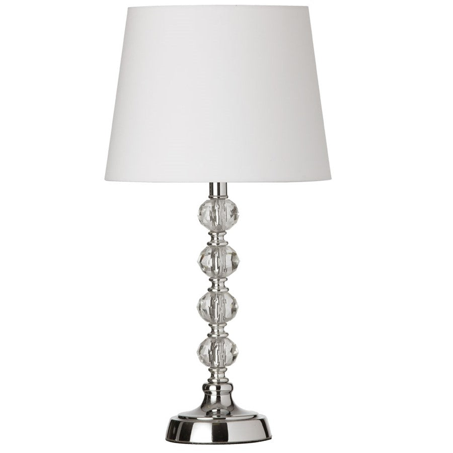 Dainolite C13T-PC 1-Light Crystal Table Lamp | Modern Polished Chrome and White Hardback Shade | Living Room & Bedroom Accent | Model C13T-PC