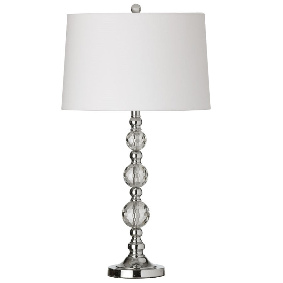 Dainolite C33T 1-Light Crystal Table Lamp | Modern Polished Chrome Steel and Optical Crystal with White Shade | Living Room & Bedroom | Model C33T-PC
