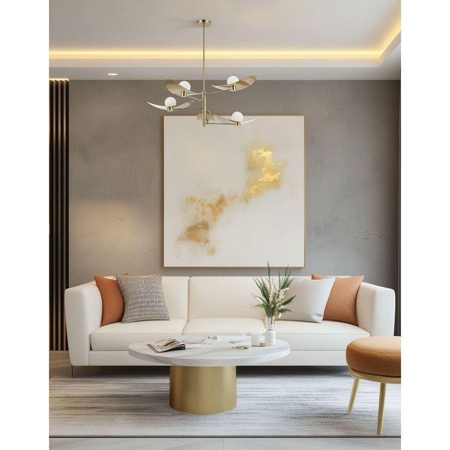 Dainolite Christobel 40in 5-Light Chandelier | Contemporary Aged Brass and White Glass | Dining Room & Kitchen | Model CBL-405C-AGB