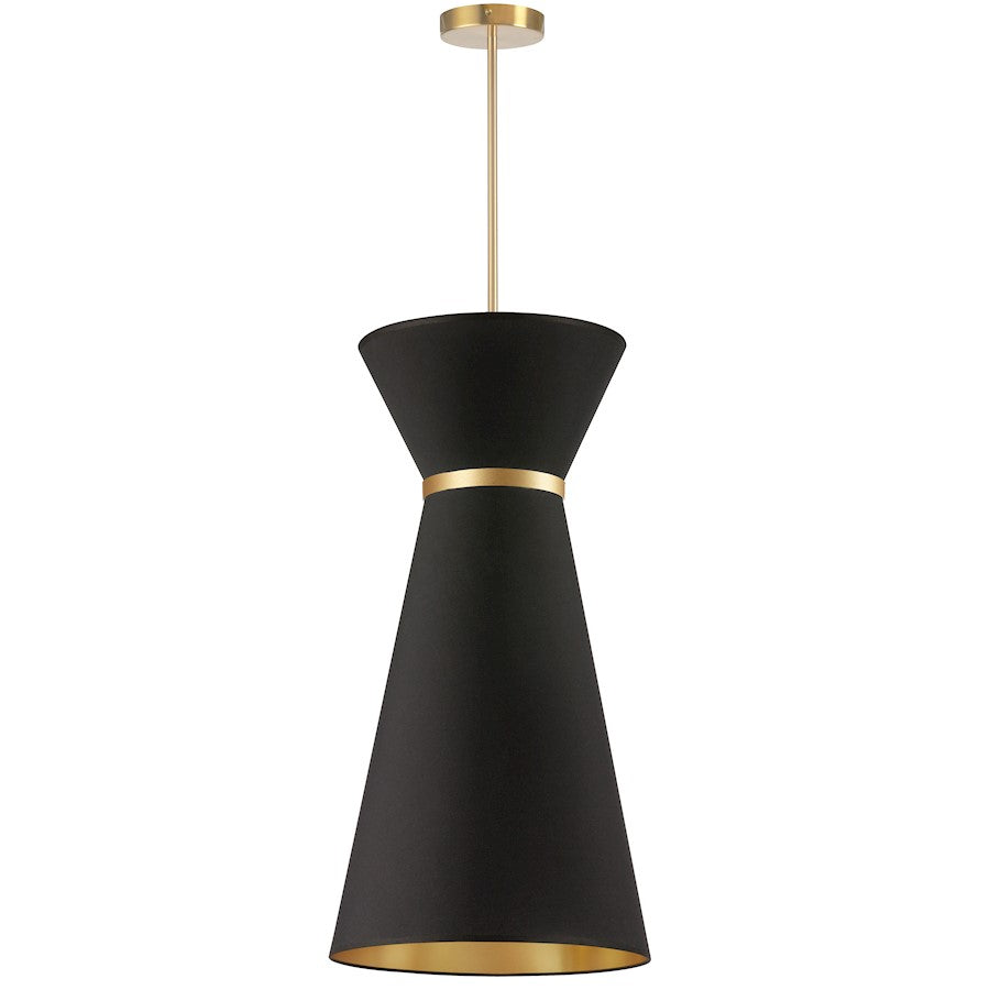 Dainolite Caterine 14in 1-Light Pendant | Transitional Aged Brass and Black Fabric | Kitchen Island & Dining Room | 14 x 14 x 28 | Model CTN-141P-AGB-698