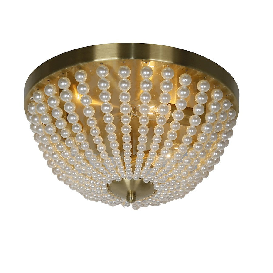 Dainolite Dawson 14in 3-Light Flush Mount | Transitional Aged Brass and Pearl White Acrylic | Bedroom & Hallway Ceiling Light | Model DAW-143FH-AGB-WH