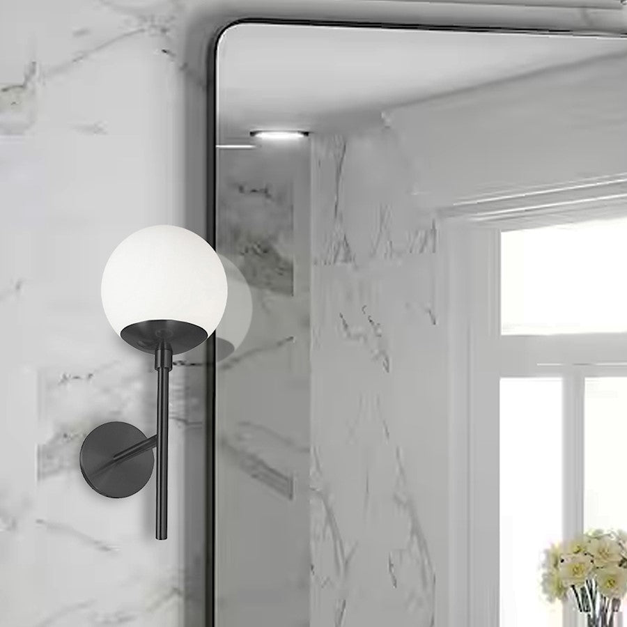 Dainolite Dayana 15in 1-Light Wall Sconce | Transitional Matte Black and White Glass | Bedroom & Hallway Accent | Model DAY-161W-MB