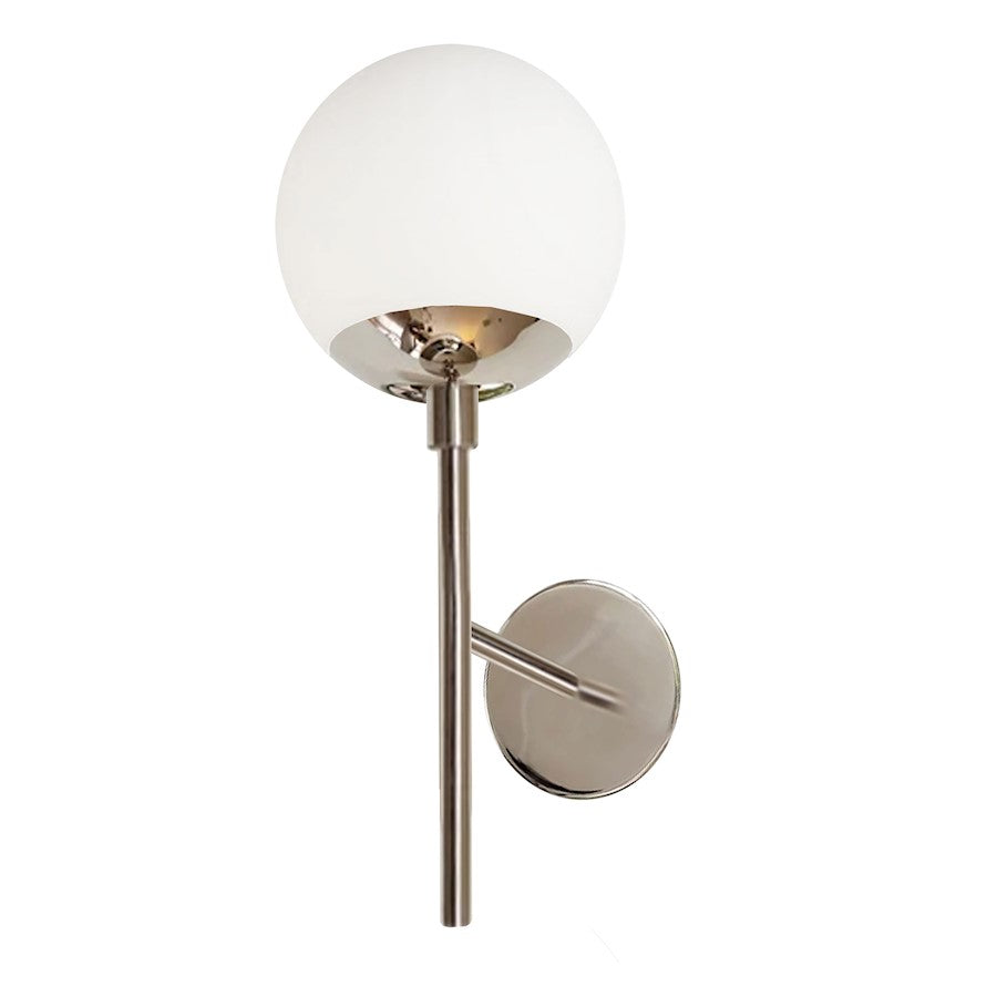 Dainolite Dayana 1-Light 15in Wall Sconce | Transitional Polished Chrome and White Glass | Bathroom & Hallway Accent | 10 x 7 x 16 in | Model DAY-161W-PC