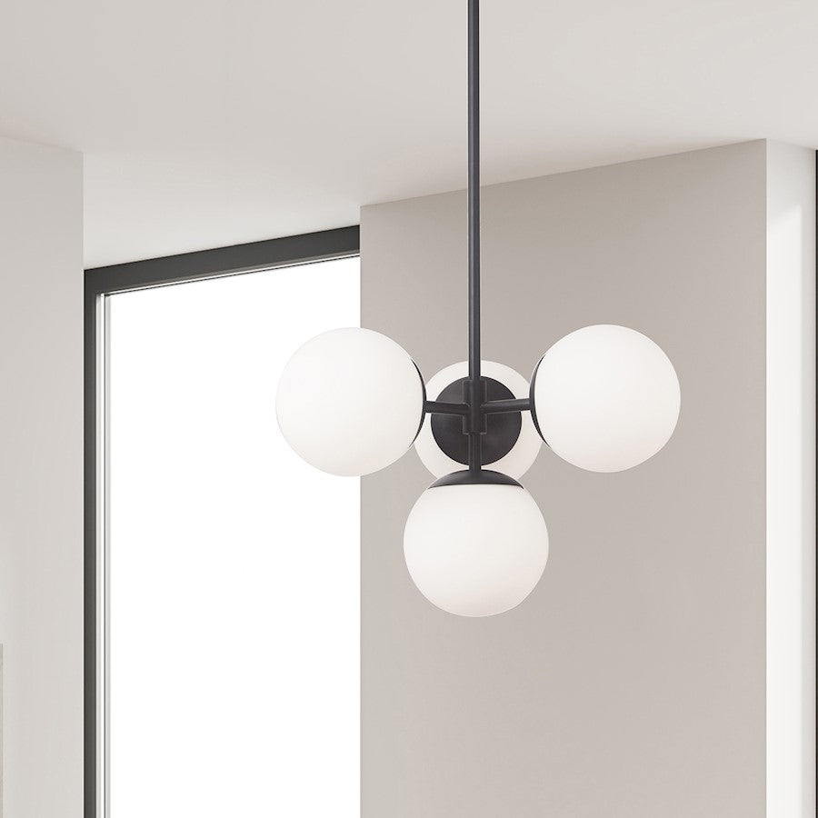 Dainolite Dayana 21in 4-Light Pendant | Transitional Matte Black and White Opal Glass | Kitchen Island & Dining Room | Model DAY-214P-MB