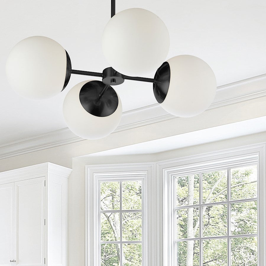 Dainolite Dayana 24in 4-Light Chandelier | Transitional Matte Black and Opal White Glass | Dining Room & Foyer | 24 x 24 x 7 in | Model DAY-244C-MB