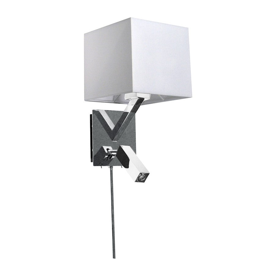 Dainolite DLED496-PC 1-Light LED Wall Sconce | Polished Chrome and White Fabric Shade | Bedroom & Hallway Accent | 8 x 7 x 15 in | Model DLED496-PC