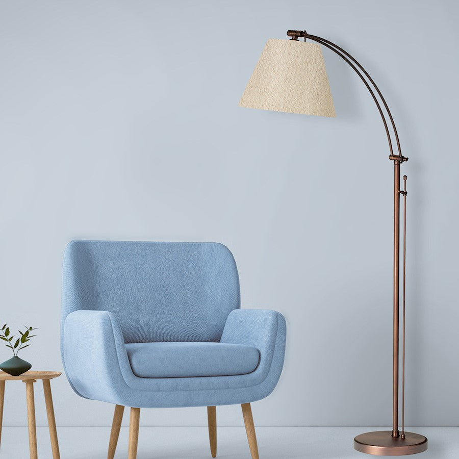 Dainolite DM2578-F-OBB 61in 1-Light Floor Lamp | Oil Brushed Bronze Steel and Flax Linen Shade | Living Room & Reading Nook | Model DM2578-F-OBB
