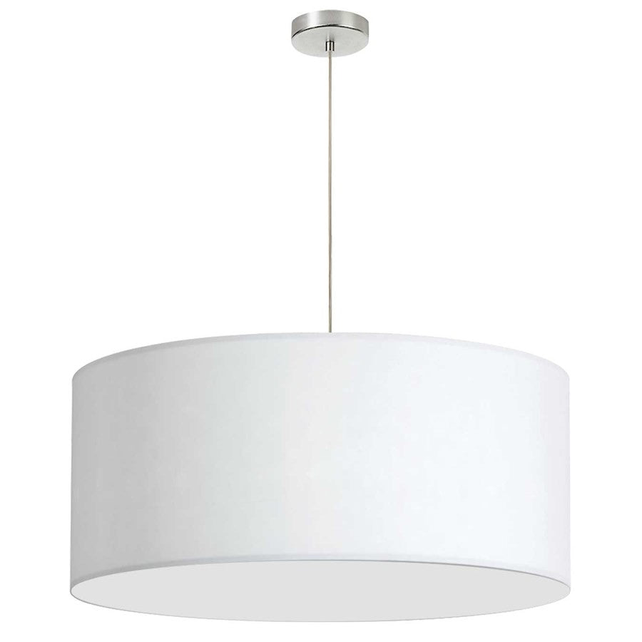 Dainolite Drum 28in 1-Light Pendant | Traditional White Fabric and Polished Chrome Steel | Dining Room & Living Room | Model DRM-L-790