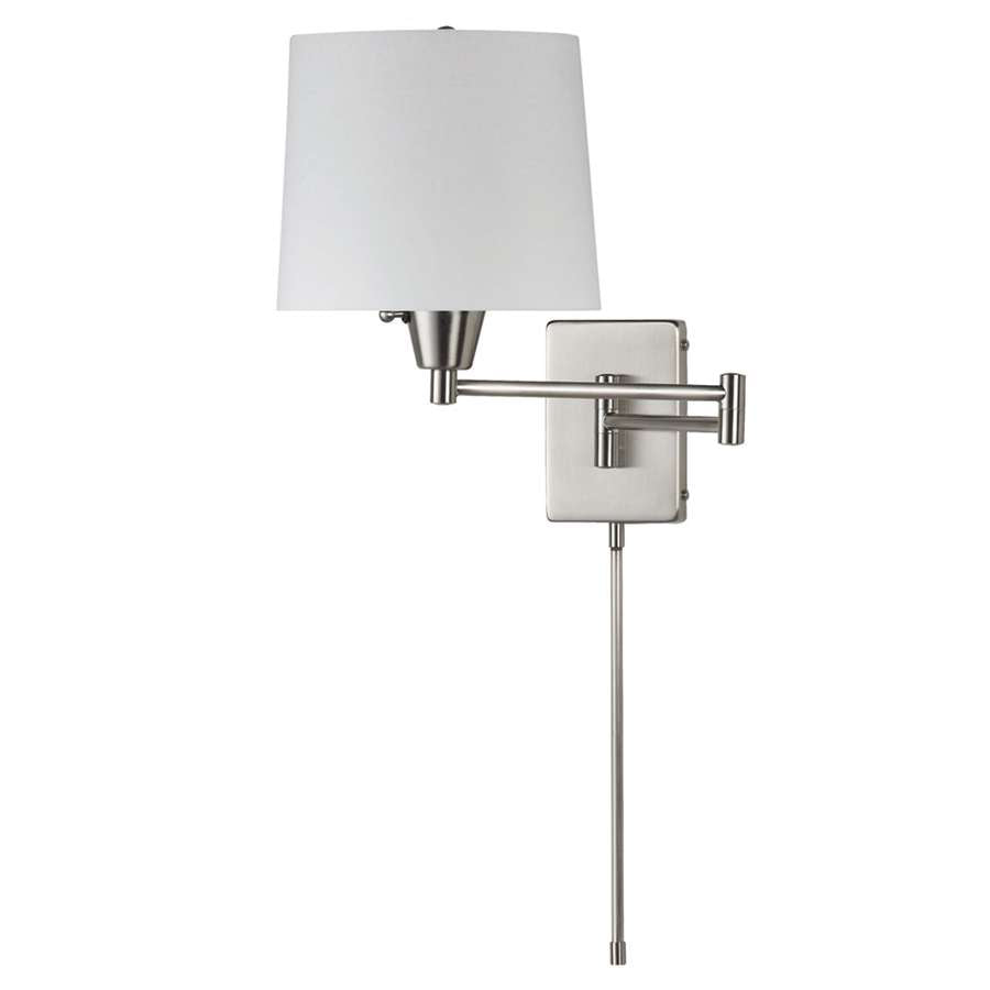 Dainolite DWL80DD 14in Swing Arm Wall Lamp | Modern Satin Chrome Steel and White Linen Shade | Bedroom & Living Room Reading Light | Model DWL80DD-SC
