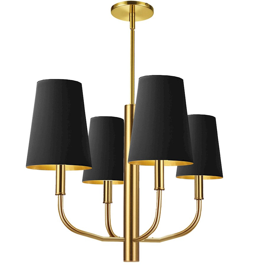 Dainolite Eleanor 21in 4-Light Chandelier | Transitional Black Fabric and Aged Brass Metal | Living Room, Foyer & Dining Room | Model ELN-214C-AGB-698
