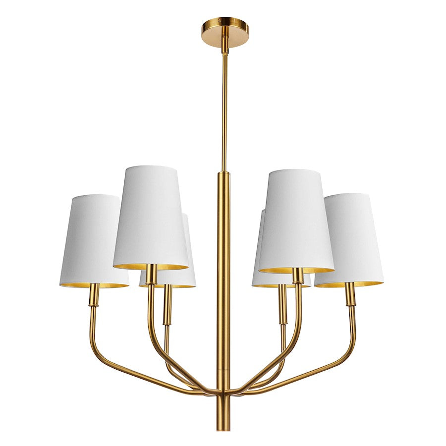 Dainolite Eleanor 28in 6-Light Chandelier | Transitional White Gold Fabric and Aged Brass Metal | Living Room, Foyer & Dining | Model ELN-286C-AGB-692