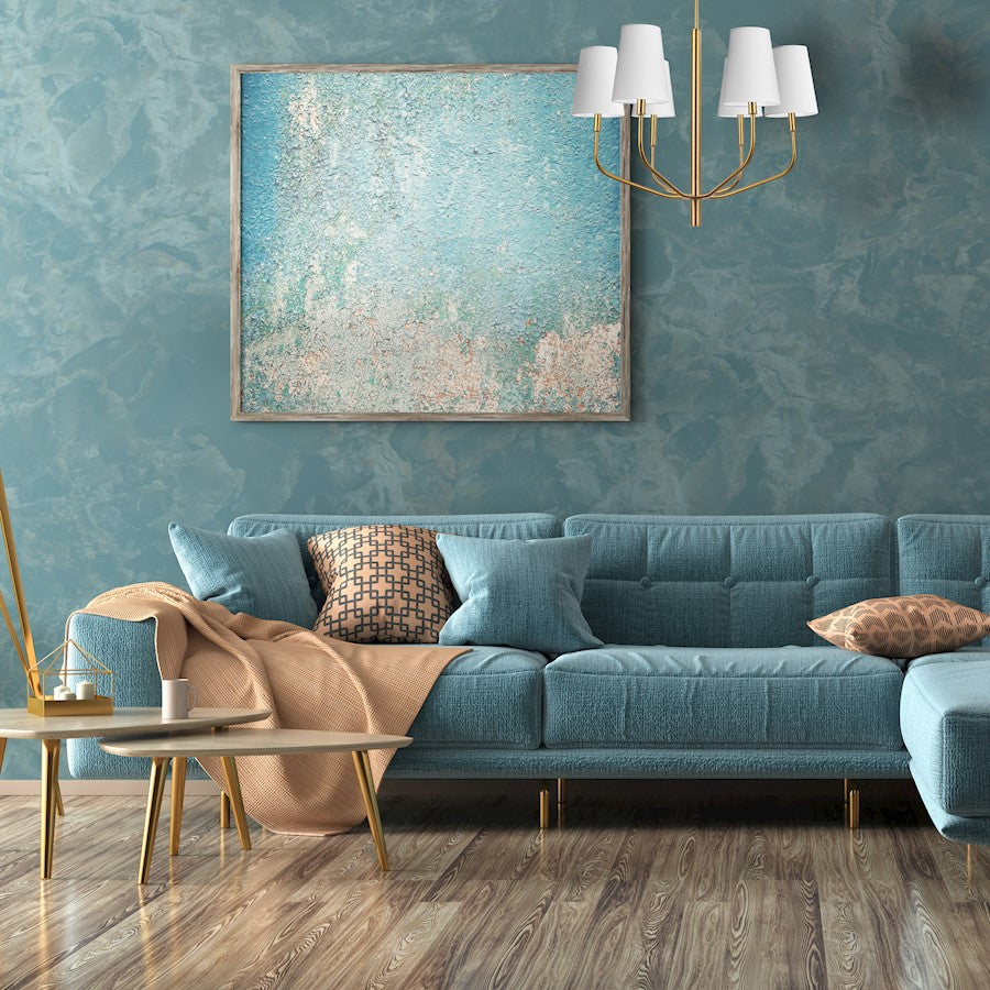 Dainolite Eleanor 28in 6-Light Chandelier | Transitional White Fabric and Aged Brass Metal | Living Room, Foyer & Dining Room | Model ELN-286C-AGB-790