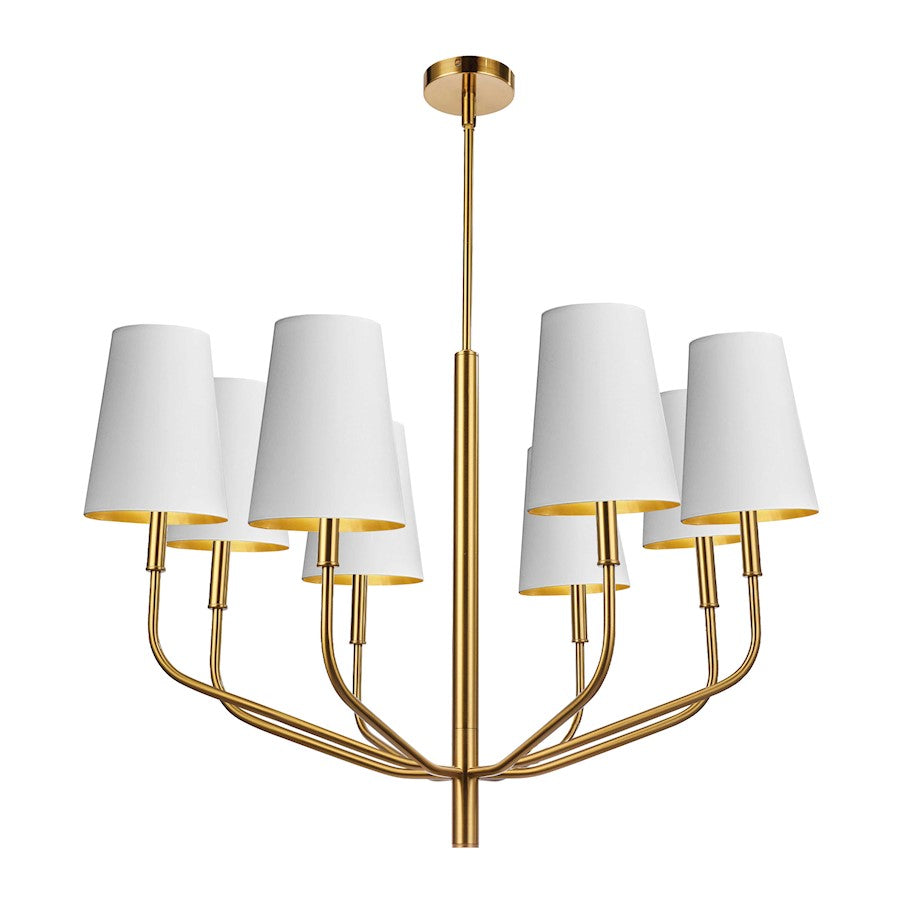Dainolite Eleanor 36in 8-Light Chandelier | Transitional White Fabric and Aged Brass Metal | Living Room, Foyer & Dining Room | Model ELN-368C-AGB-692