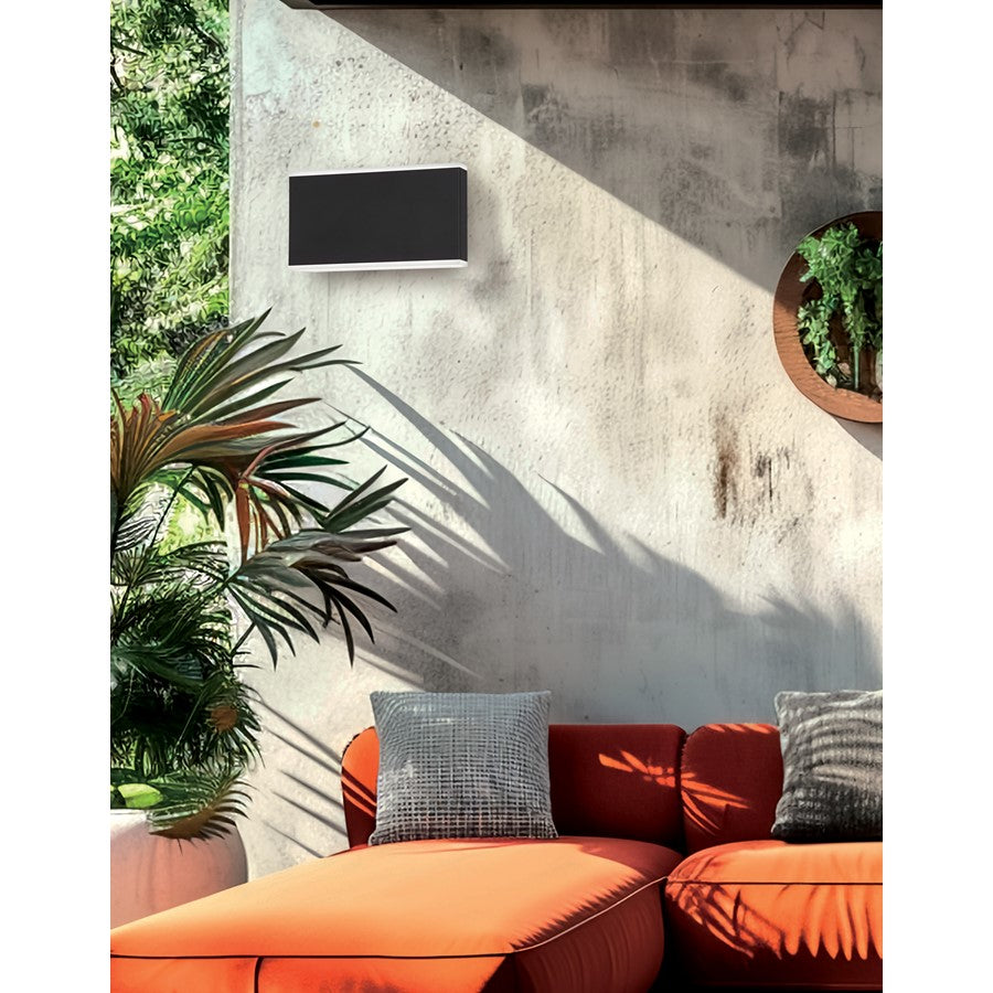 Dainolite Emery 10in 2-Light Outdoor Wall Sconce | Modern Matte Black and White Acrylic | Outdoor Covered Patio & Entryway | Model EMY-105OD-20W-MB