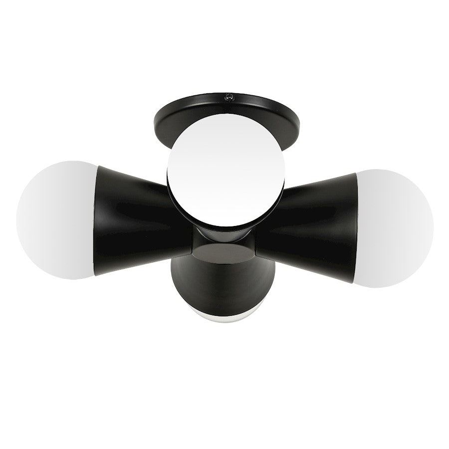 Dainolite Fortuna 4-Light Flush Mount | Modern Matte Black Cone Metal | Bedroom & Office Ceiling Light | 8.25 x 8.25 x 5 in | Model FOR-84FH-MB