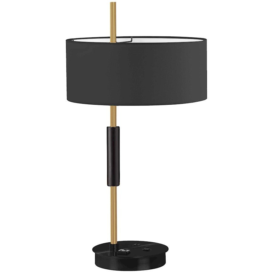 Dainolite Fitzgerald 14in 1-Light Table Lamp | Modern Matte Black and Aged Brass with Black Fabric Drum | Living Room | Model FTG-261T-MB-AGB-BK