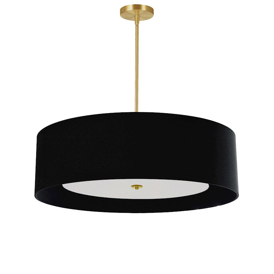 Dainolite Helena 30in 4-Light Pendant | Contemporary Aged Brass and Black Fabric | Dining Room & Kitchen Island | Model HEL-304P-AGB-BW