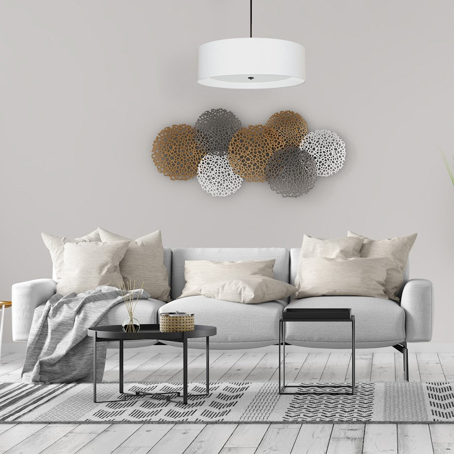 Dainolite Helena 30in 4-Light Pendant | Contemporary Matte Black and White Fabric Drum | Dining Room & Kitchen Island | Model HEL-304P-MB-WH
