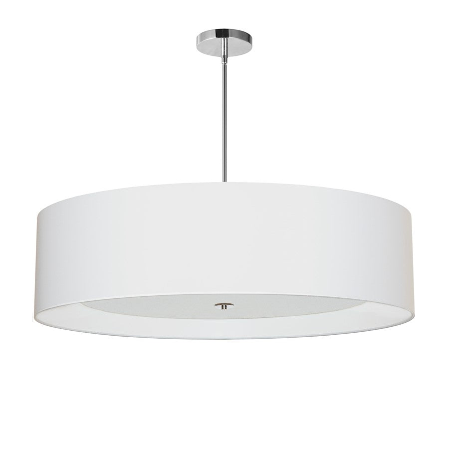 Dainolite Helena 34in 4-Light Pendant | Contemporary White Fabric and Polished Chrome Drum | Dining Room & Kitchen Island | Model HEL-344P-PC-WH