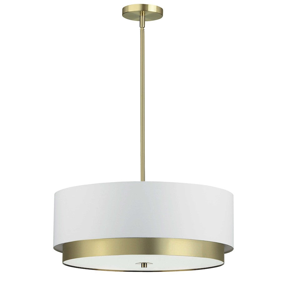 Dainolite Larkin 20in 4-Light Pendant | Modern White Fabric and Aged Brass | Kitchen Island & Dining Room | 20 x 20 x 8 in | Model LAR-204LP-AGB