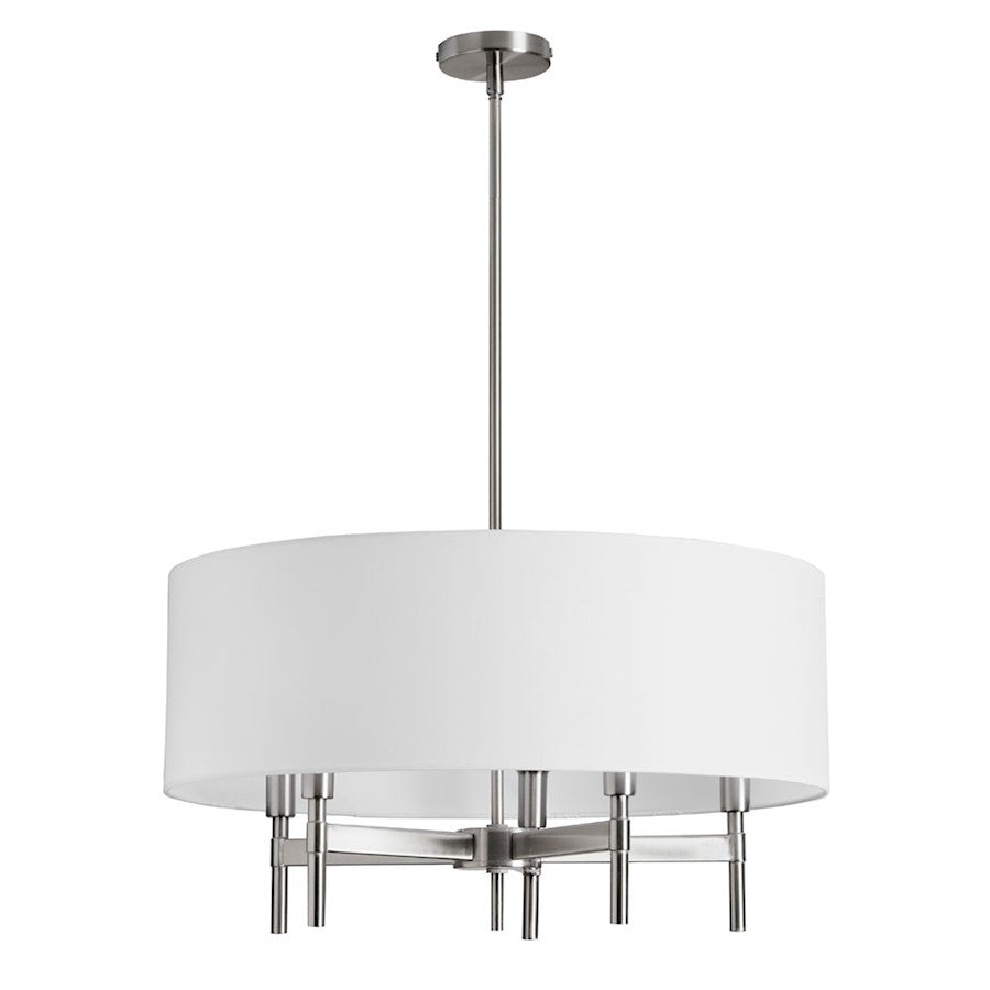 Dainolite Larkin 24in 5-Light Chandelier | Modern Satin Chrome and White Linen Drum Shade | Dining Room & Kitchen | 24 x 24 x 13 in | Model LAR-245C-SC