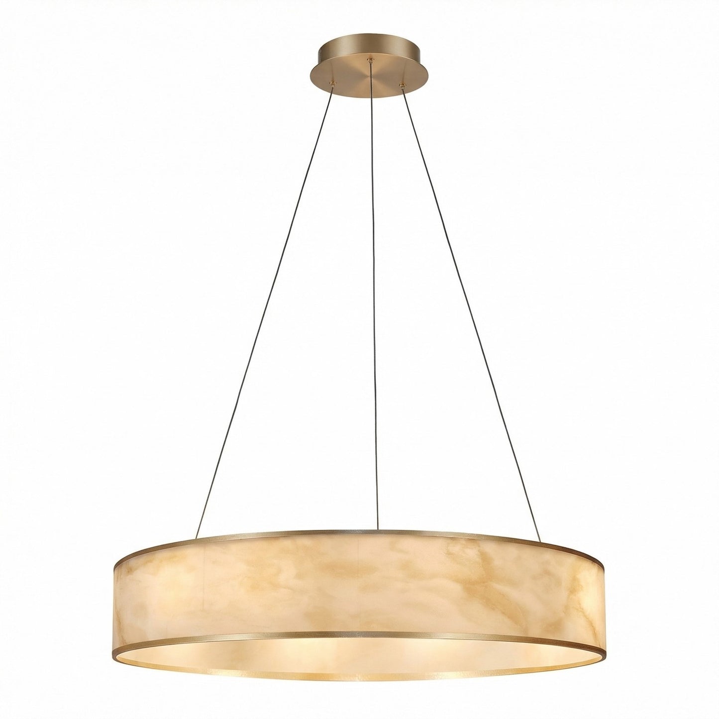 Dainolite Nena 26in 1-Light LED Drum Pendant | Transitional Aged Brass Metal and Faux Alabaster Styrene | Kitchen Island & | Model NNA-2634LEDP-AGB-ALB