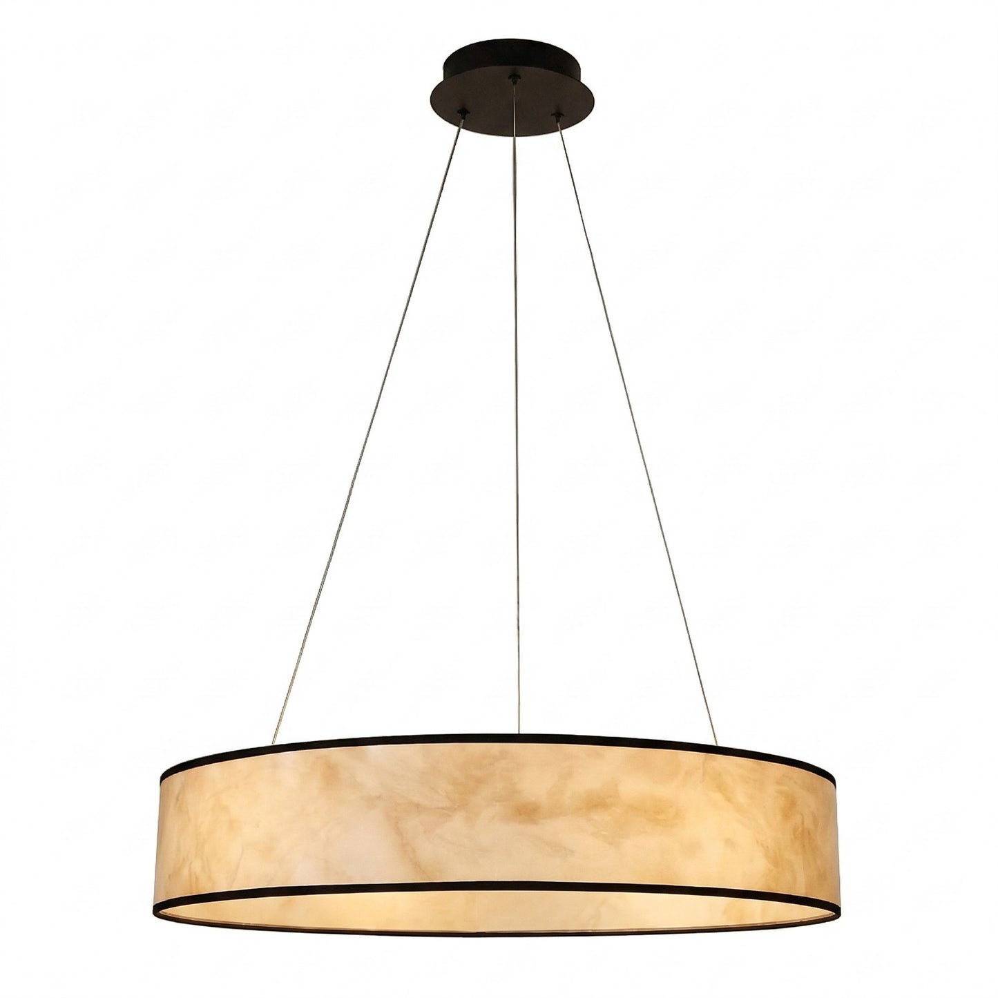 Dainolite Nena 26in 1-Light LED Drum Pendant | Transitional Matte Black Metal and Faux Alabaster Styrene | Kitchen Island & | Model NNA-2634LEDP-MB-ALB