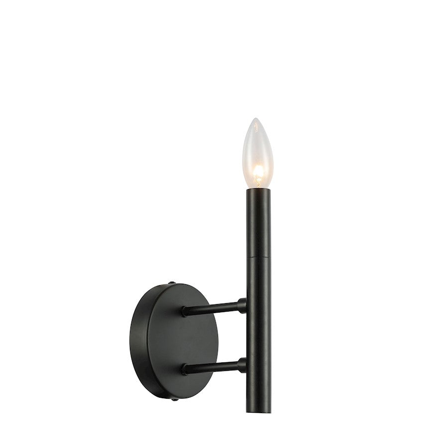 Dainolite Nora 1-Light Wall Sconce | Contemporary Matte Black Metal | Bedroom & Hallway Accent Light | 5 x 5 x 9 in, 60W E12 | Model NOR-91W-MB