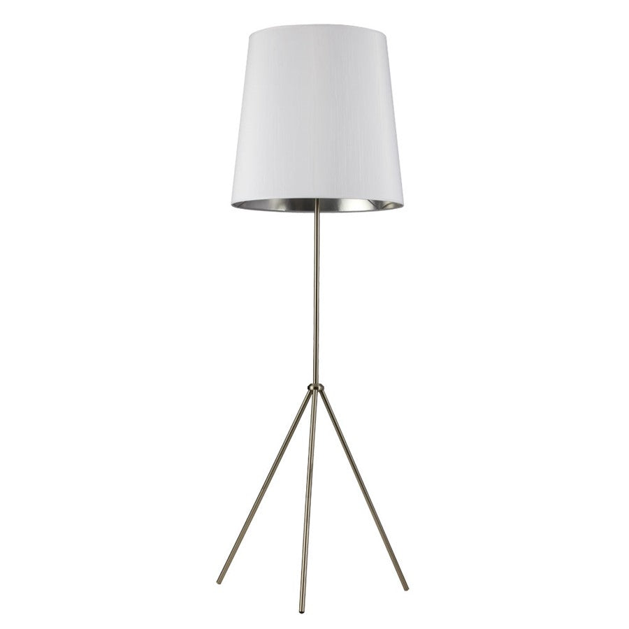 Dainolite Oversized Drum Collection 1-Light Floor Lamp | Modern Satin Chrome Metal and White Silver Fabric Shade | Living Room & | Model OD3-F-691-SC