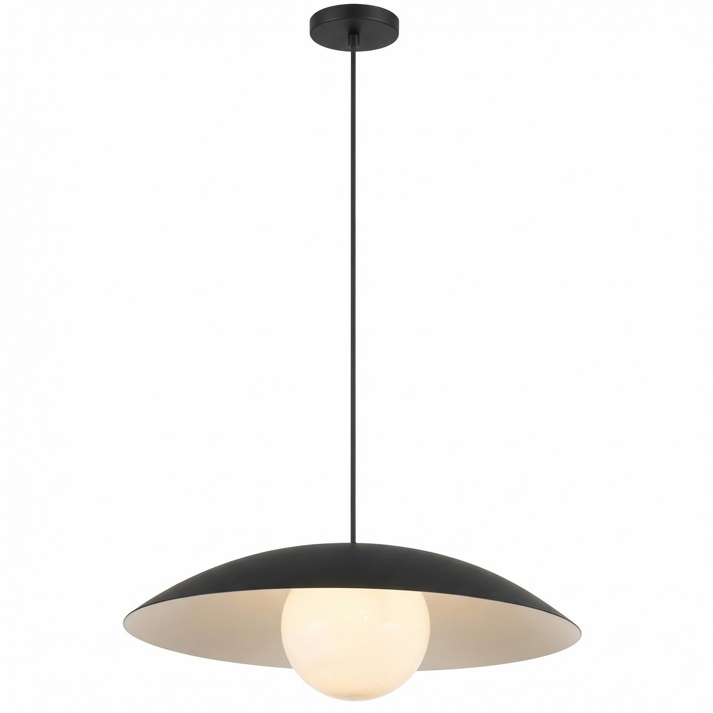 Dainolite Olivia 15.75in 1-Light Pendant | Contemporary Matte Black Metal and Opal Glass | Kitchen Island & Bathroom | 15.75 x 15.75 x | Model OLV-151P-MB