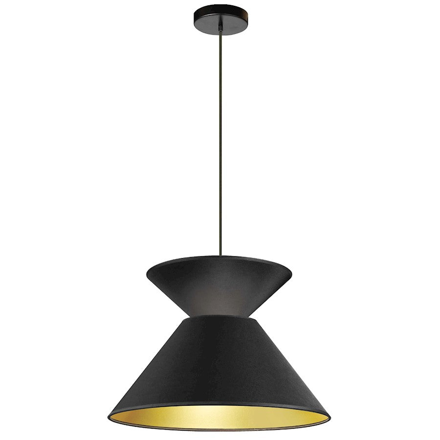 Dainolite Patricia 18in 1-Light Pendant | Transitional Black and Gold Fabric Drum | Kitchen Island & Dining Room | 18 x 18 x 12 in | Model PAT-181P-BK-698