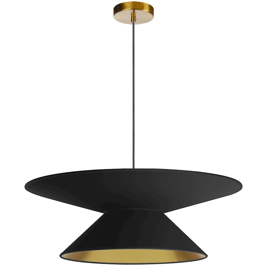 Dainolite Patricia 24in 1-Light Pendant | Transitional Black and Gold Fabric Shade | Kitchen Island & Dining Room | 24 x 24 x 8 in | Model PAT-241P-AGB-698