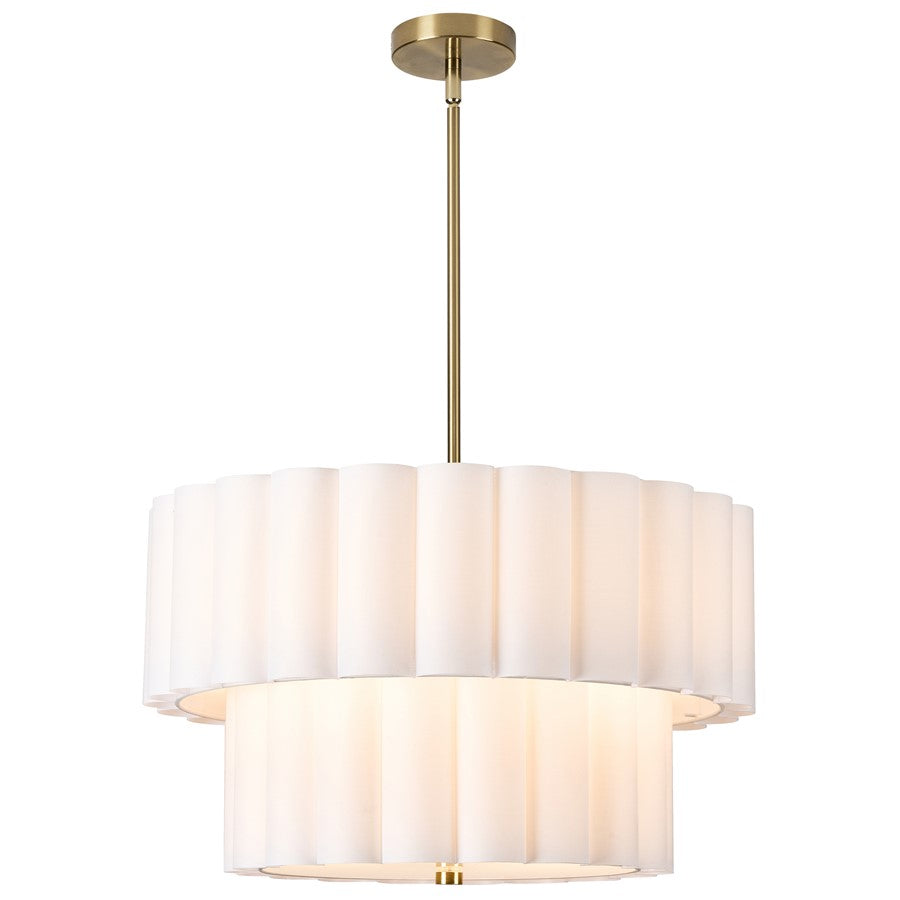 Dainolite Pacifica 22in 4-Light Pendant | Transitional Aged Brass and White Fabric | Kitchen Island & Dining Room | Model PCA-224P-AGB-WH