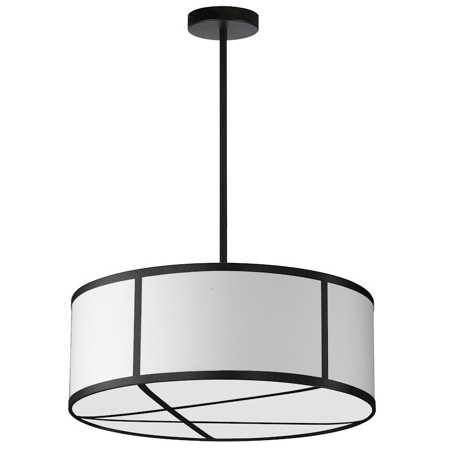 Dainolite Pernia 19in 4-Light Pendant | Contemporary White and Black Fabric Drum Shade | Kitchen Island & Dining Room | 19 x 19 x 7 | Model PNA-204P-MB-BW