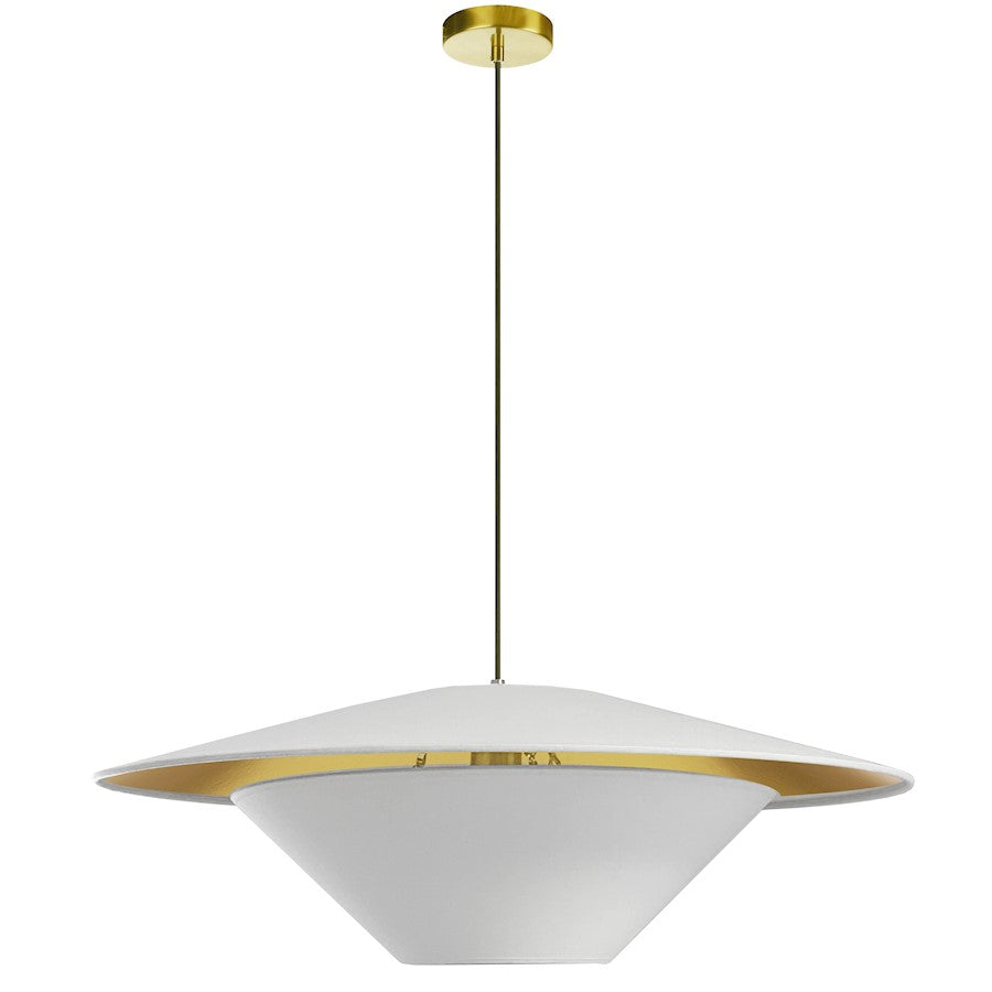 Dainolite Poseidon 24in 1-Light Pendant | Modern White and Gold Fabric and Aged Brass | Kitchen Island & Dining Room | 24 x 24 x | Model PSO-241P-AGB-692