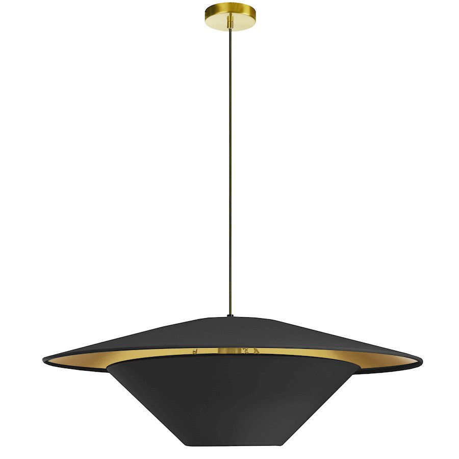 Dainolite Poseidon 24in 1-Light Pendant | Modern Black and Gold Fabric Shade | Kitchen Island & Dining Room | 24 x 24 x 6 in | Model PSO-241P-AGB-698