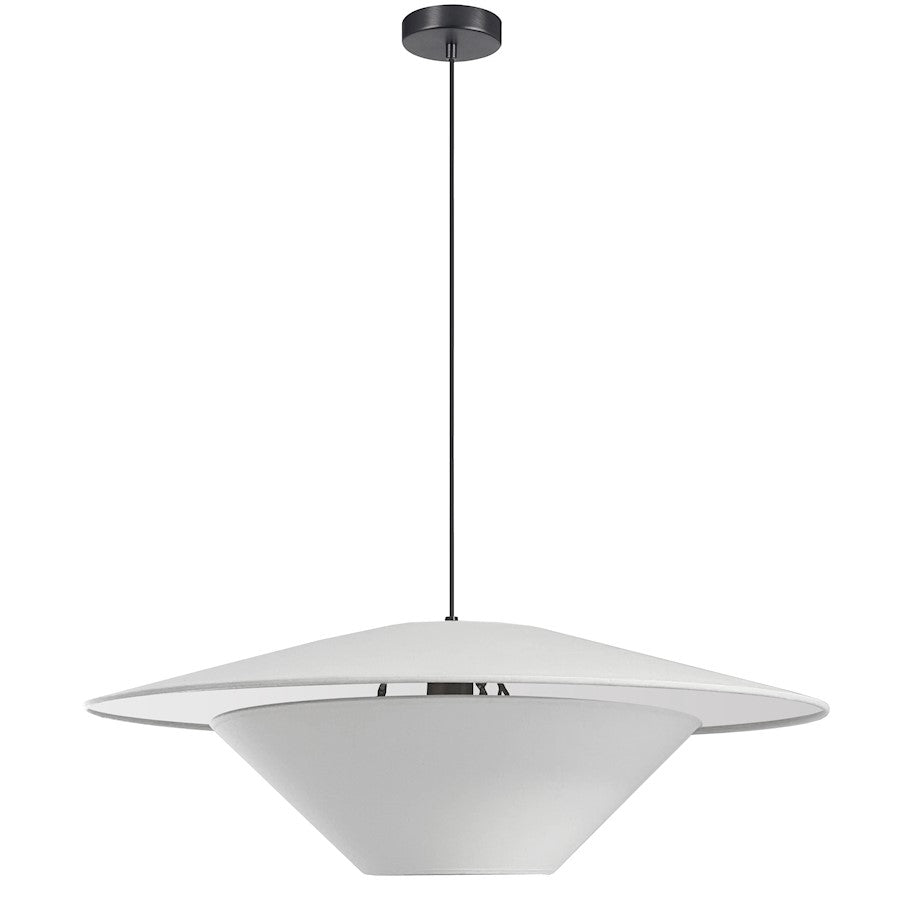 Dainolite Poseidon 24in 1-Light Pendant | Modern Matte Black and White Fabric Tapered Drum | Kitchen Island & Dining Room | 24 x | Model PSO-241P-MB-790