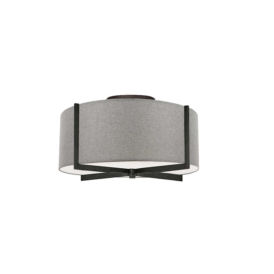 Dainolite Preston 15in 3-Light Semi-Flush Mount | Contemporary Matte Black and Grey Fabric | Bedroom & Hallway | Model PST-153SF-MB-GRY