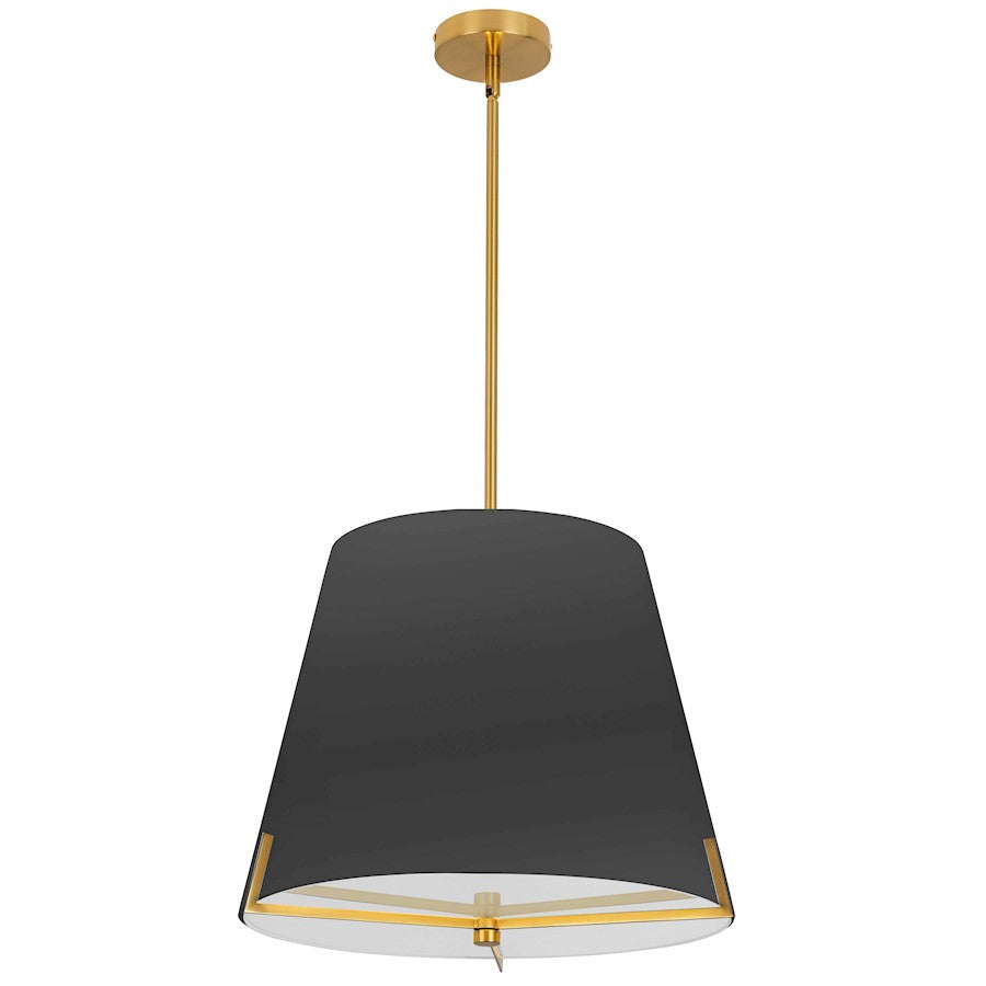 Dainolite Preston 19in 4-Light Pendant | Contemporary Aged Brass and Black Fabric Tapered Drum | Kitchen Island & Dining Room | Model PST-184P-AGB-BK