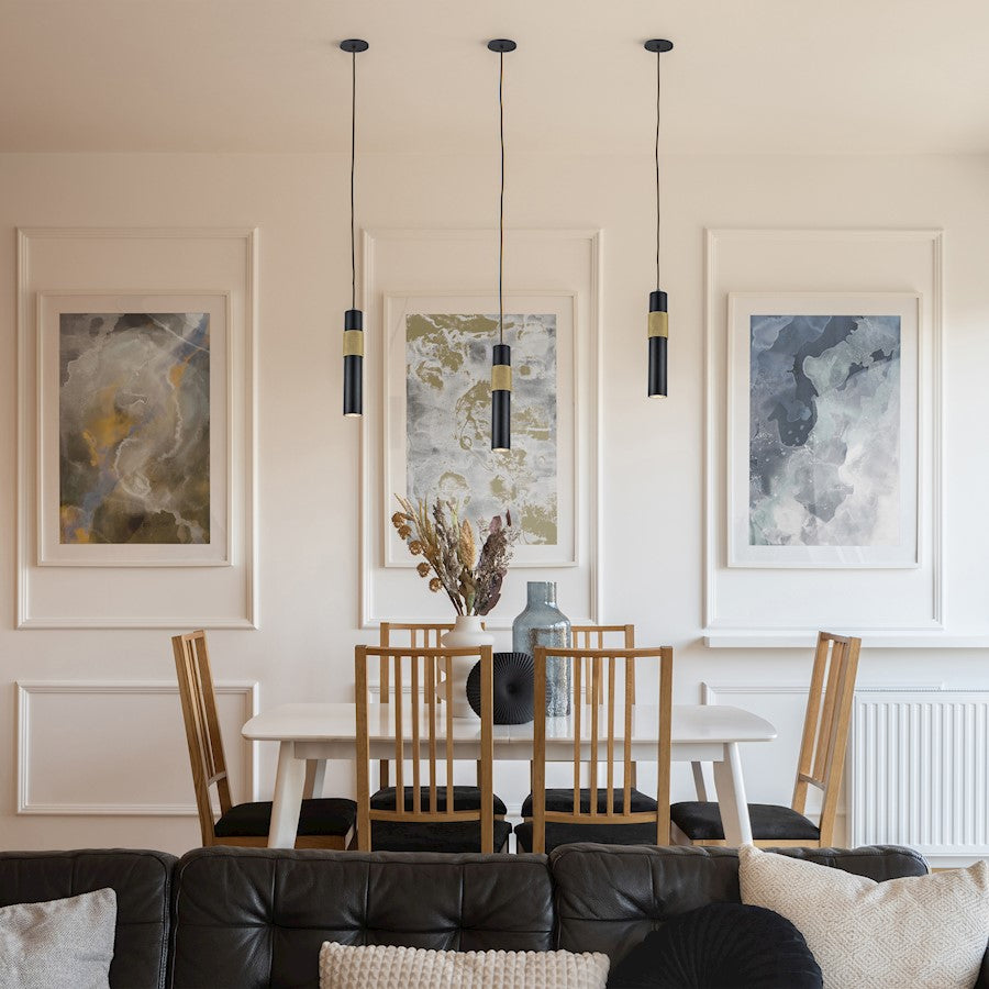 Dainolite Passwell 12in 1-Light Pendant | Modern Matte Black and Aged Brass Metal | Kitchen Island & Dining Room | Model PSW-121P-MB-AGB