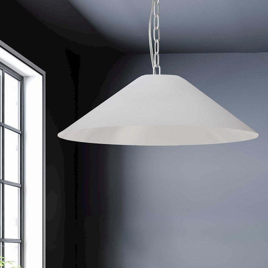 Dainolite Presley 32in 1-Light Pendant | Transitional White Fabric and Matte White Metal | Kitchen Island & Dining Room | Model PSY-L-MW-790
