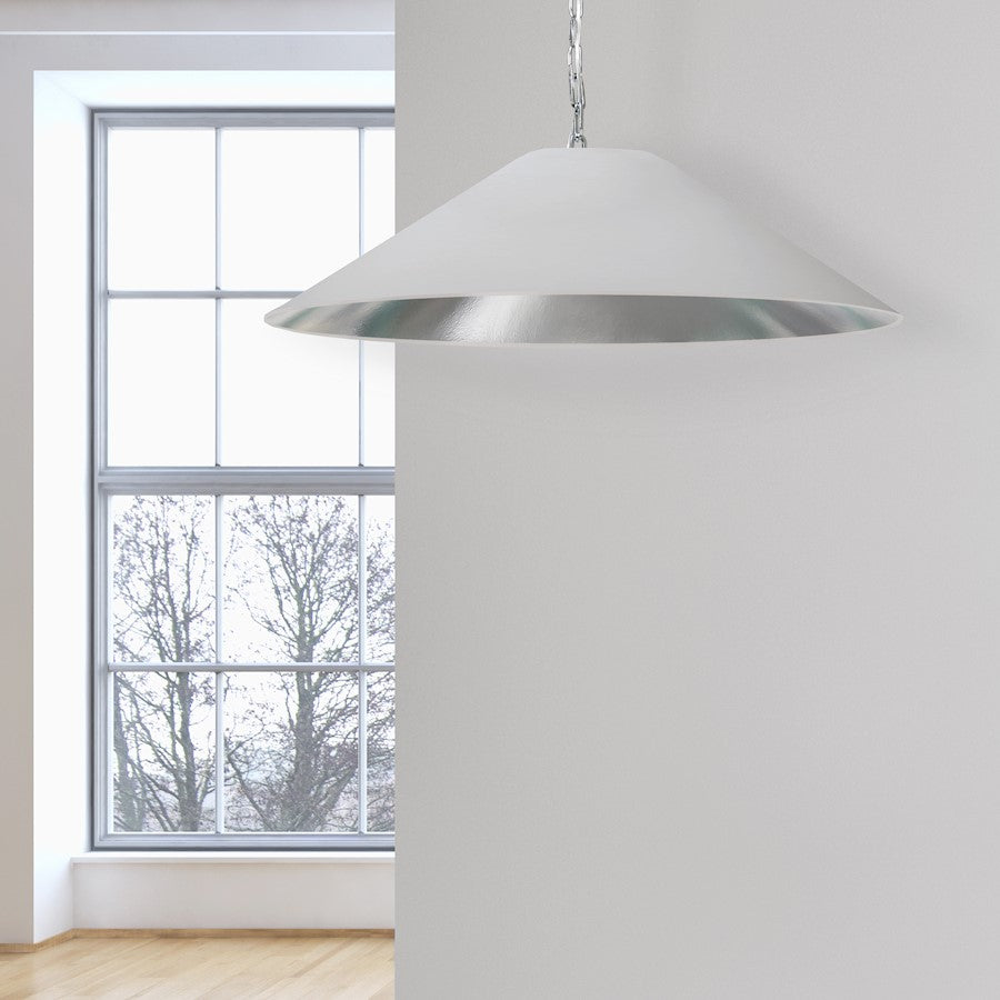 Dainolite Presley 32in 1-Light Large Pendant | Transitional White & Silver Fabric and Polished Chrome Metal | Kitchen Island & Dining | Model PSY-L-PC-691