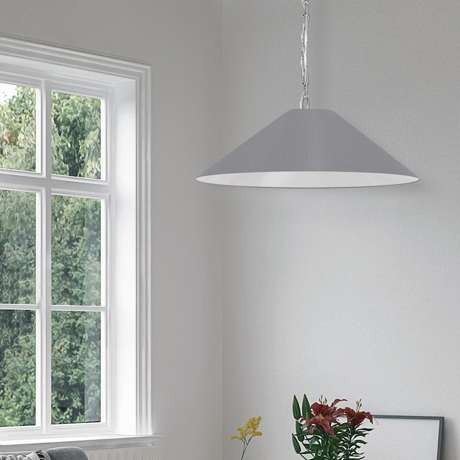 Dainolite Presley 26in 1-Light Pendant | Transitional Polished Chrome and Grey Fabric Shade | Kitchen Island & Dining Room | 26 x 26 | Model PSY-M-PC-835