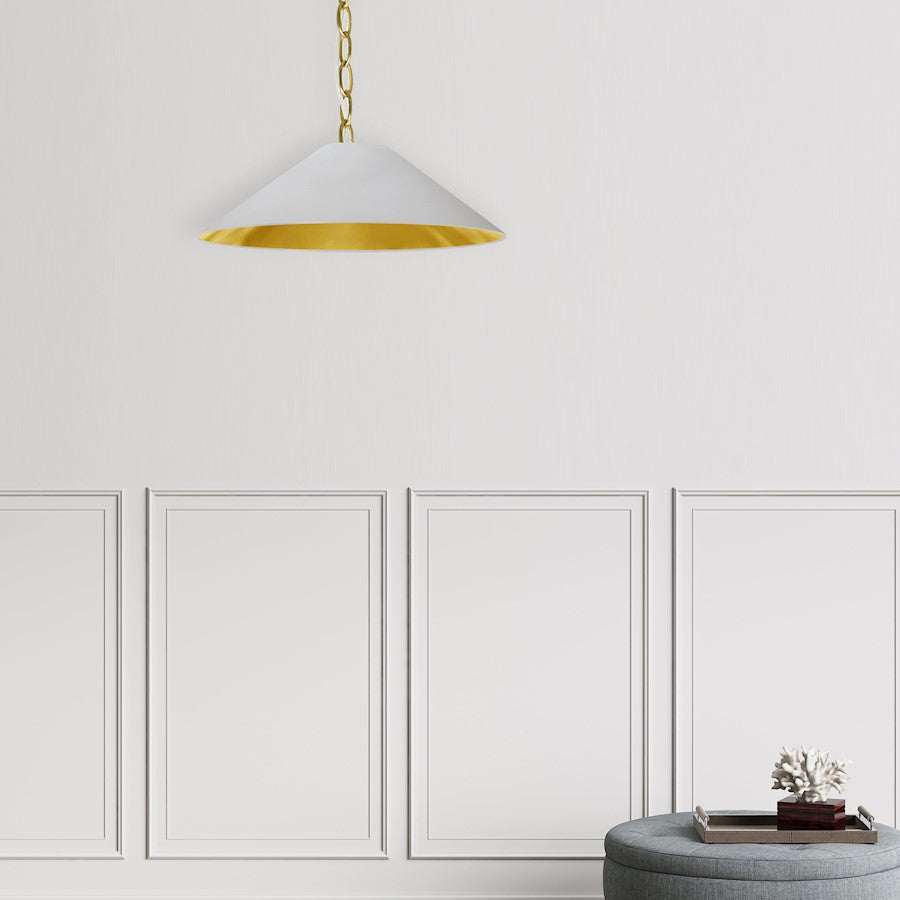 Dainolite Presley 20in 1-Light Small Pendant | Transitional White & Gold Fabric and Aged Brass Metal | Kitchen Island & Dining Room | Model PSY-S-AGB-692