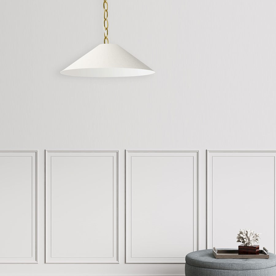 Dainolite Presley 20in 1-Light Pendant | Transitional Aged Brass and Cream Fabric HardBack | Kitchen Island & Dining Room | 20 x 20 | Model PSY-S-AGB-720