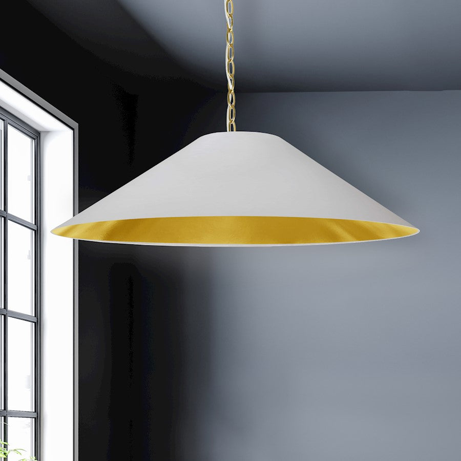 Dainolite Presley 38in 1-Light XL Pendant | Transitional Aged Brass and White & Gold Fabric | Kitchen Island & Dining Room | 38 x | Model PSY-XL-AGB-692