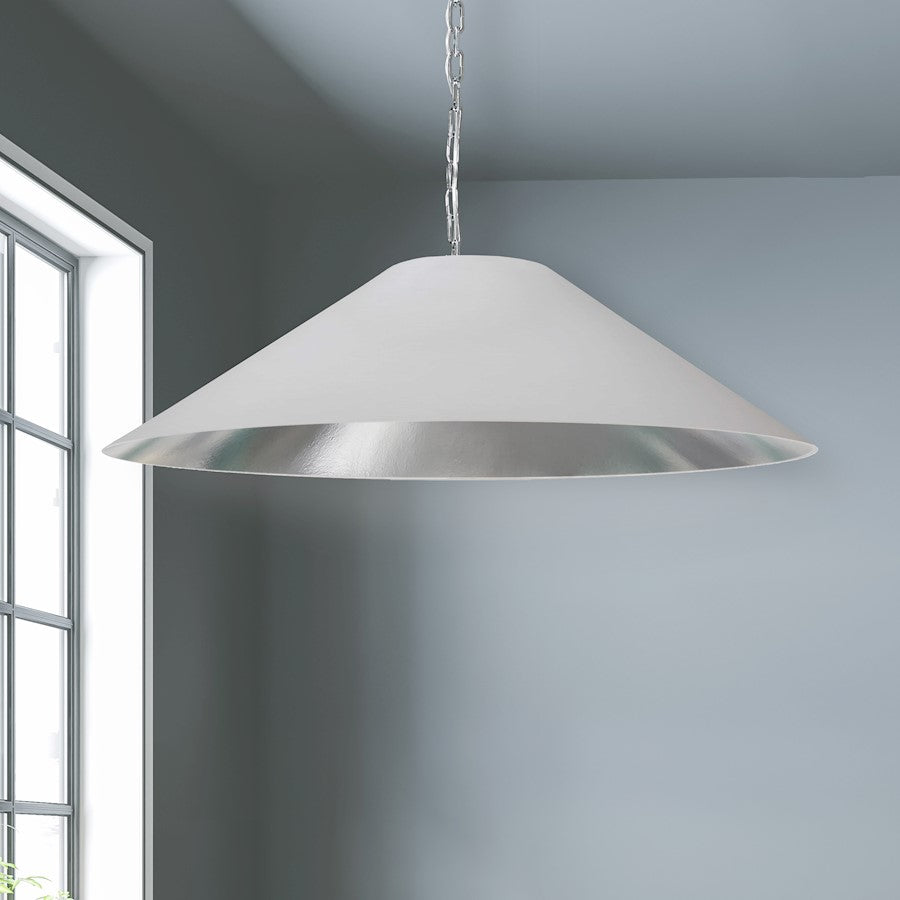 Dainolite Presley 38in 1-Light XL Pendant | Transitional Polished Chrome and White Silver Fabric HardBack | Kitchen Island & Dining | Model PSY-XL-PC-691