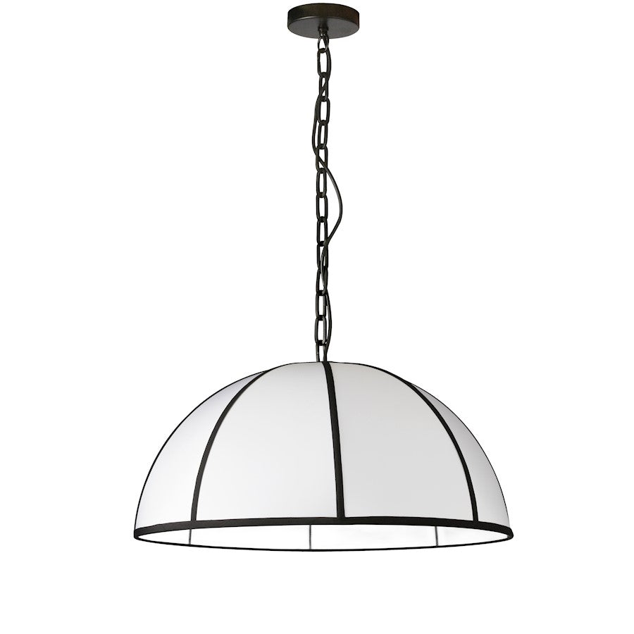 Dainolite Portobello 26in 1-Light Pendant | Contemporary Matte Black and White Fabric | Kitchen Island & Dining Room | 26 x 26 x 11 | Model PTO-261P-MB-BW
