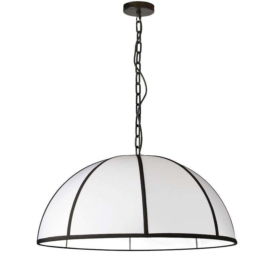 Dainolite Portobello 32in 1-Light Pendant | Contemporary Matte Black and White Fabric Dome | Kitchen Island & Dining Room | 32 x 32 | Model PTO-321P-MB-BW